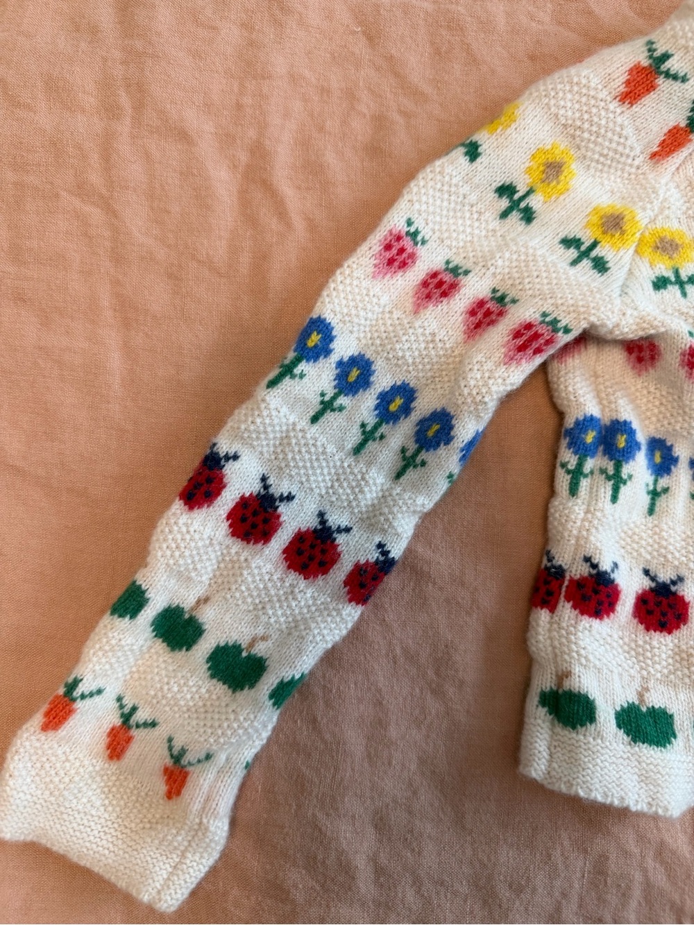 Baby Boden Cream Floral & Fruit Knit Cardigan with Multicolor Motifs (12-18 mo) - Picture 3 of 6